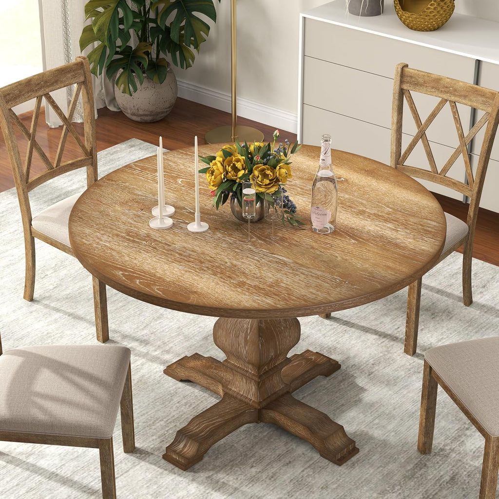 Havre Pedestal Base Round Dining Table, Oak