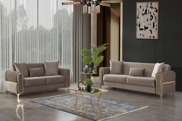 Melody Modern Contemporary Velvet Upholstered 2PC(Sofa + Loveseat) Sleeper Convertible Made with Wood and Iron in