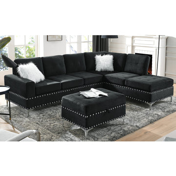 108'' Sectional Couches, Modular 5-Seater Couch Sofa with Reversible Chaise & Cup Holders, L-Shaped Corner Sofa with