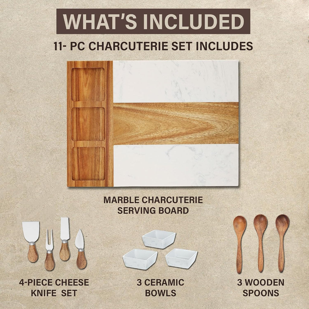 Marble Cutting Board Set, Charcuterie Cheese Boards, 3 Bowls, 3 Spoons, 4 Charcuterie Utensils, Meat, Fruits