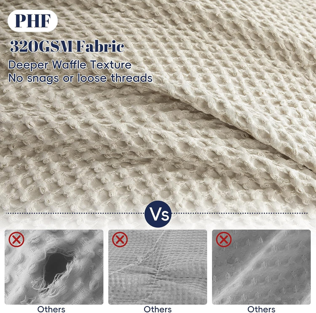 PHF Waffle Duvet Cover Set Queen, Ultra Soft & Breathable, 90"x90", Linen