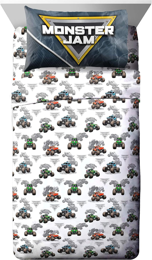 Comforter Set Full, Kids 7 Piece Bed in a Bag, Reversible Bedding, Grave Digger & Megalodon, Super Soft