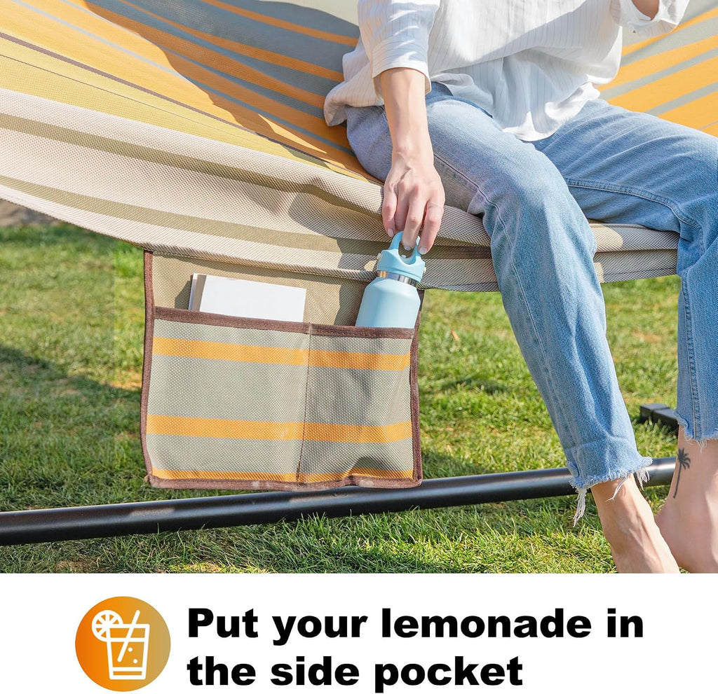 Waterproof Double Hammock with Stand for Outside Heavy Duty, 2 Person 55'' Large Quick Dry Textilene Hammocks with