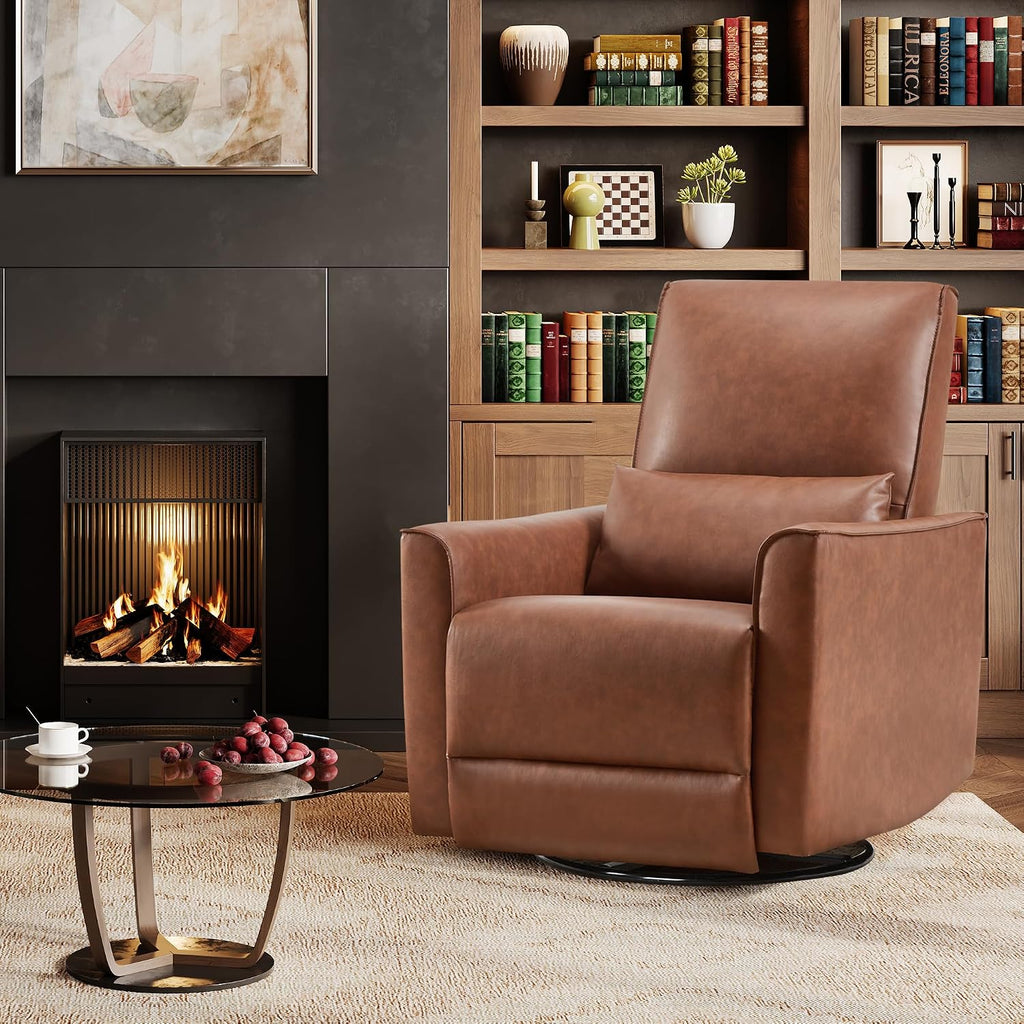 Recliner Chair, 360° Swivel Rocker Glider Nursery Chair with Padded Armrest and Deep Seat, PU Leather Upholstered