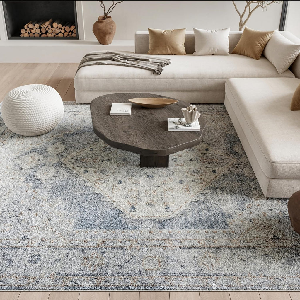 Home Astra Machine Washable Light Blue 9' x 12' Area Rug - Easy Clean, Non Shedding, Bed Room, Living Room, Dining