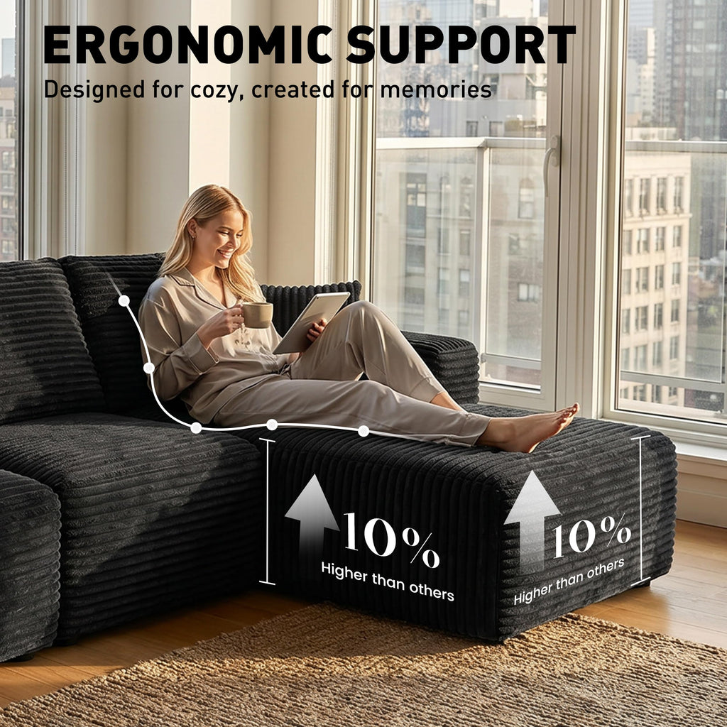 110" L-Shaped Modular Sectional Sofa, Cloud Deep Seat Boneless Couch with Chaise, Oversized Corduroy Compressed Sofa