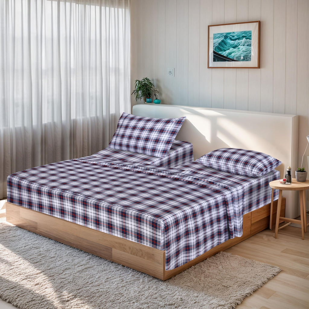 100% Cotton Split King Sheets, Percale Sheet Set, Prussian