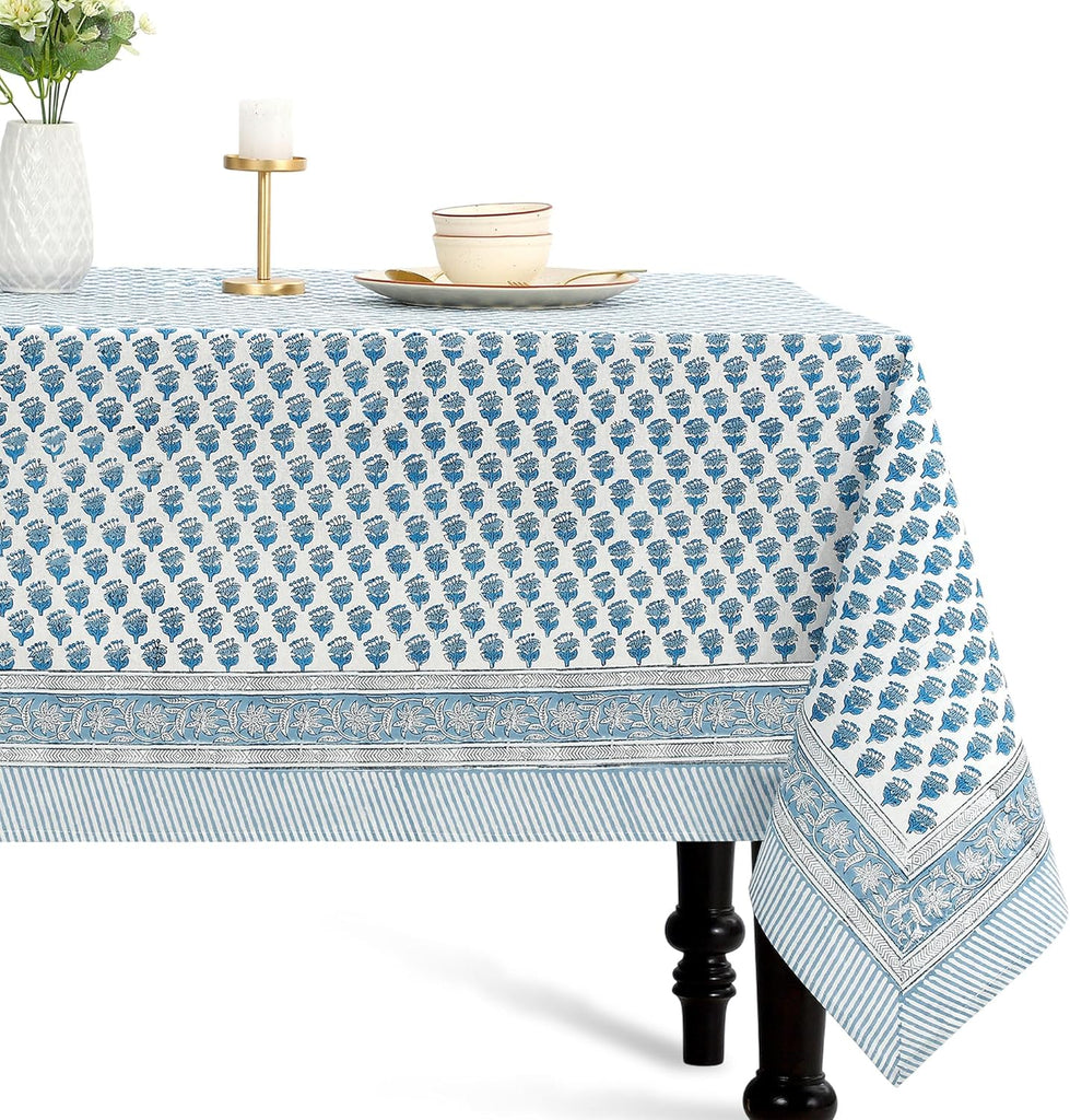 CPC Tablecloth 100% Cotton 60x60 Inch Indian Block Print Square Table Cover, Table Cloth for Wedding