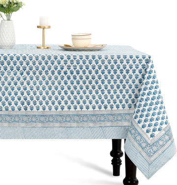 Tablecloth 100% Cotton 60x60 Inch Indian Block Print Square Table Cover, Table Cloth for Wedding