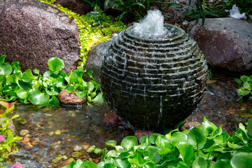 Stacked Slate Sphere Fountain, 18 Inch Diameter 46 cm, Lightweight Fiber-Resin Composite Decorative Water Feature