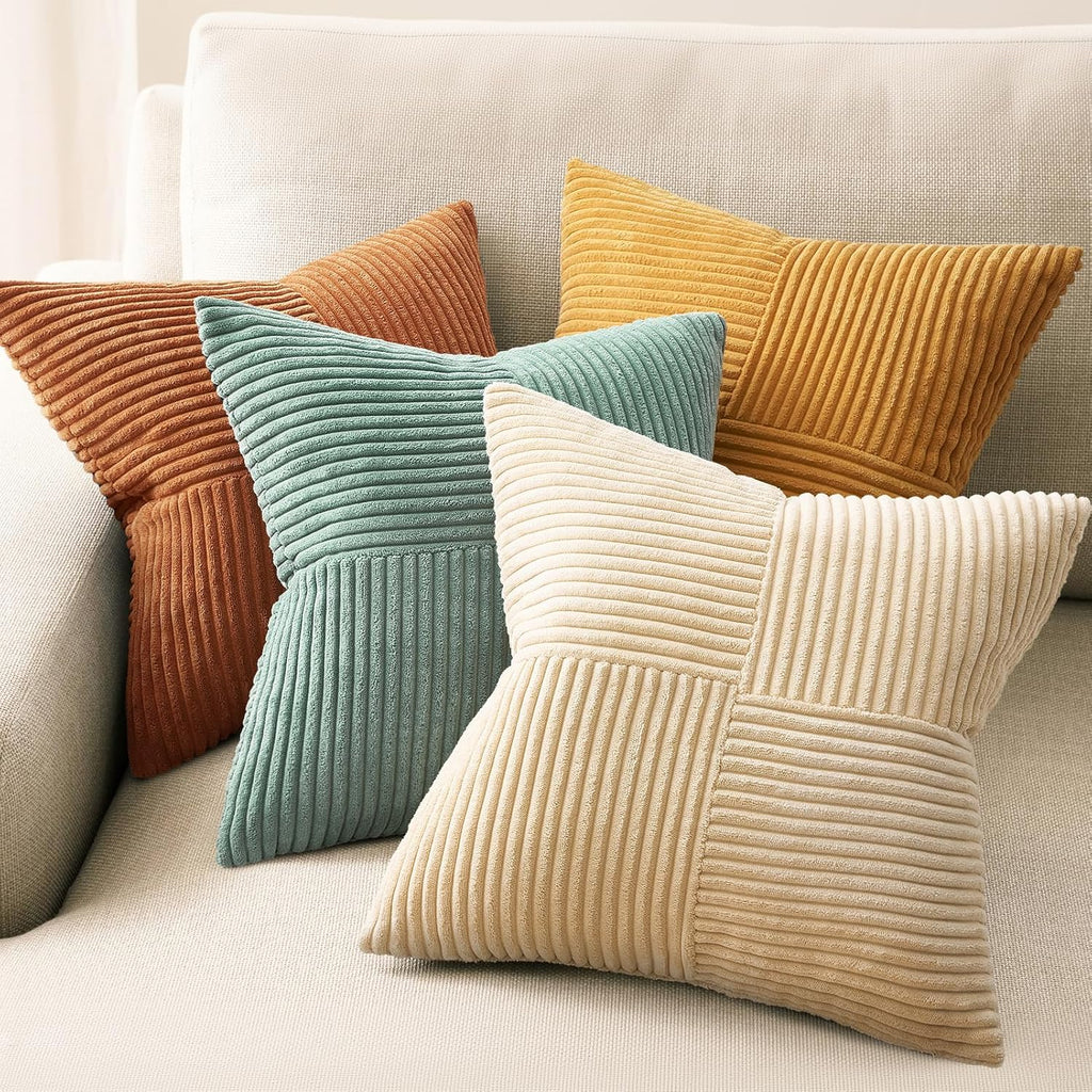 Fall Pillow Covers Set of 4,Soft and Cozy Velvet Blue Throw Pillow Covers,Mix and Match