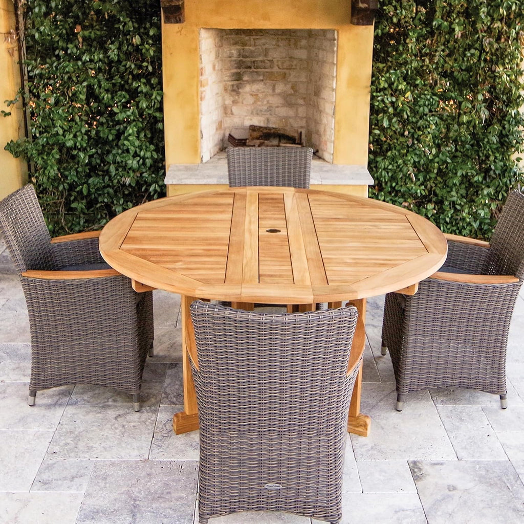 Round Drop Leaf Teak Table, 60-Inch