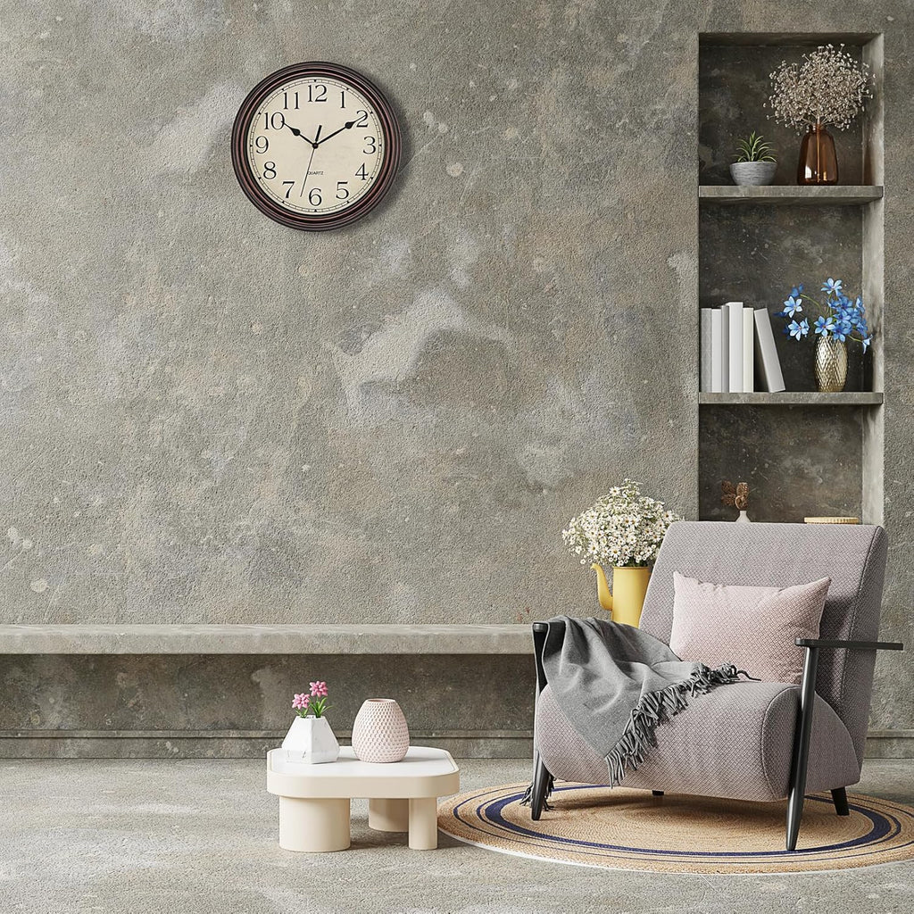 14 Inch Wall Clock Battery Operated Silent Non-Ticking Round Classic Vintage Retro Wall Clock Decorative for Living Room Kitchen Home Office (Bronze)