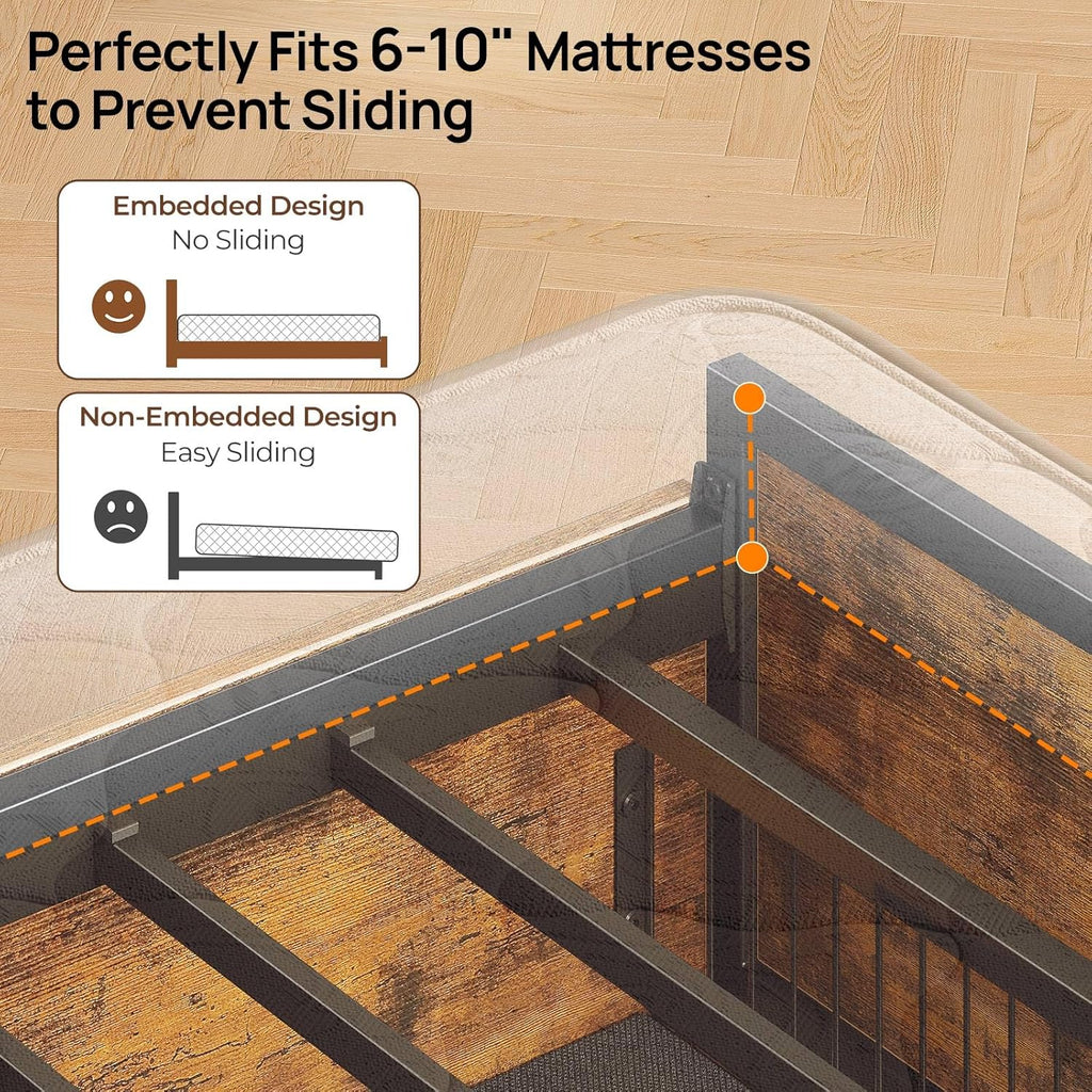 Full Bed Frame with 4 Storage Drawers, Charging Station and LED Lights