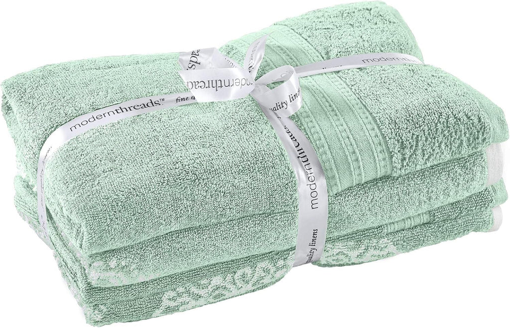 6 Piece Reversible Yarn Dyed Jacquard Towel Set Artesia Damask Sage