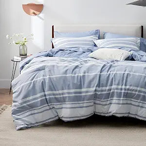 Blue Striped Comforter Set, King Bedding Set, 7 Piece