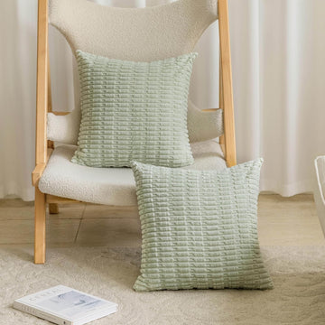 Summer Pillow Covers 26x26 Boho Sage Green Euro Shams Corduroy Throw Pillow Covers for Plush Patio Living Room Sofa