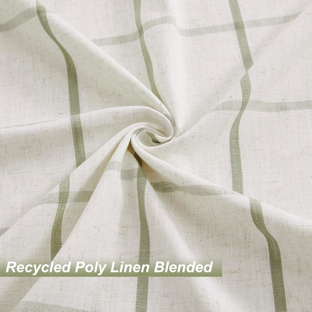 Sage Green Plaid Linen Pinch Pleated Semi Sheer Curtains Checkered Light Filtering Window Panels for Living Room Bedroom Rustic Pleat Drapes with Back Tab Hooks 40"W x 2 Panels