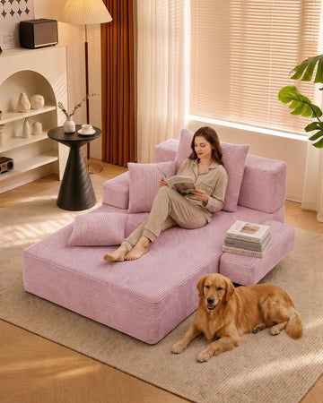 79.5" Oversized Boneless Chaise Lounge, Chaise Lounge Chair Indoor, Pink