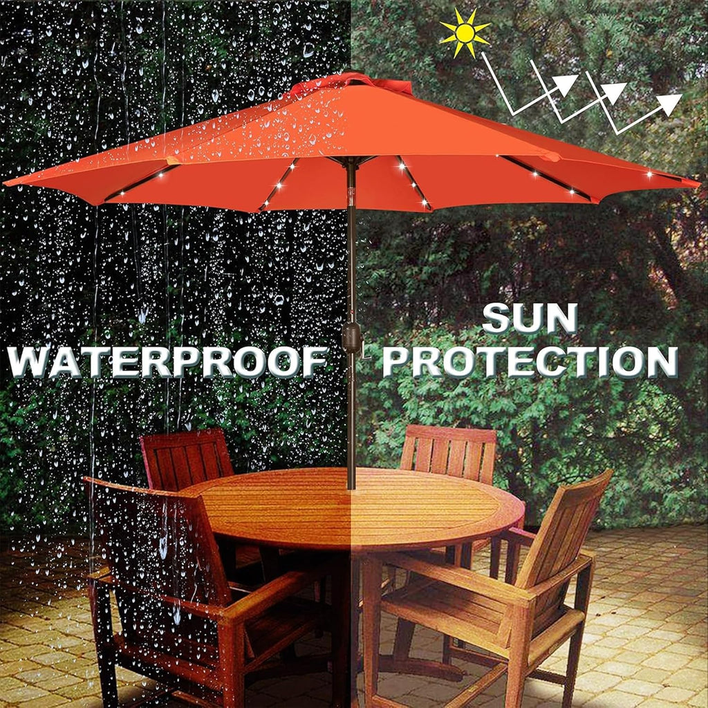 9 ft Solar Umbrella, 32 LED Lighted Patio Umbrella, Table Market Umbrella, Outdoor Umbrella Pool and Beach (Orange)