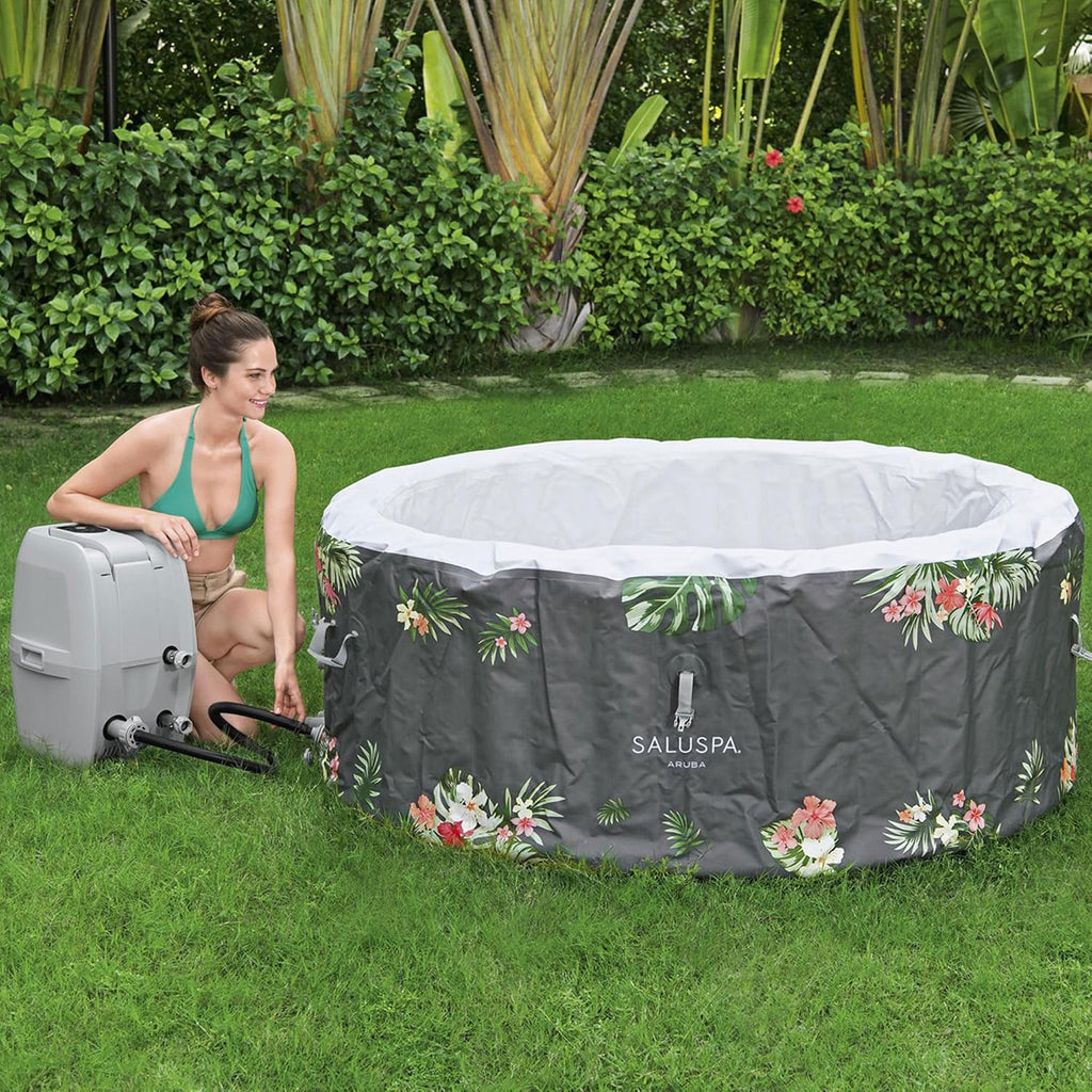 SaluSpa Aruba 2 to 3 Person Inflatable Hot Tub, Round Energy-Efficient Portable Outdoor Spa with 110 AirJets, 67" x
