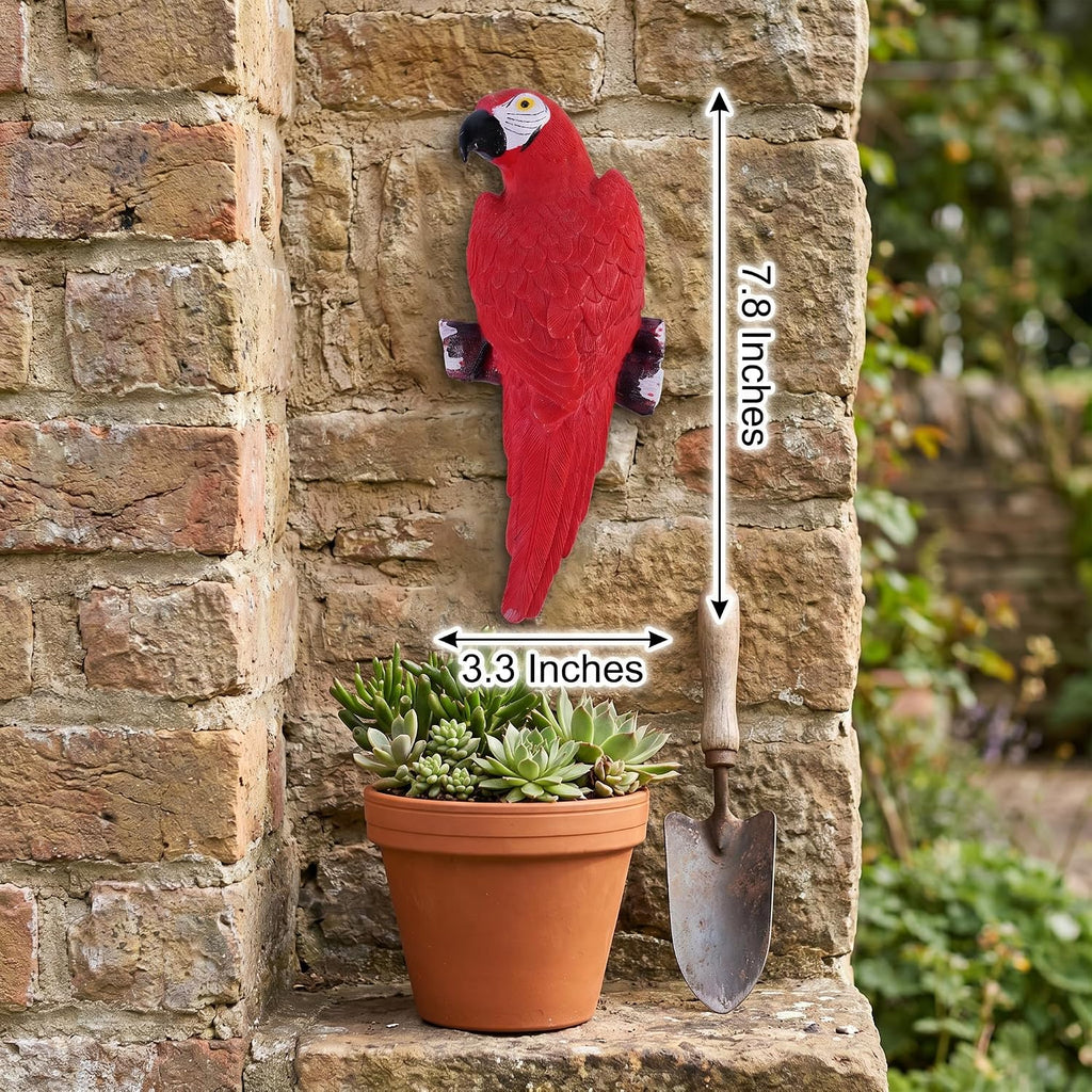 Outdoor Wall Decor Parrot Macaw Wall Sculpture Tropical Decor, Red