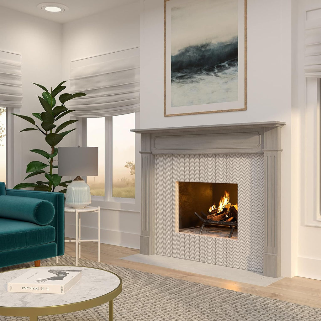 Easy Slim Profiled Transitional Styled Wood Mantel Surround, 50" W 42" H, Unfinished