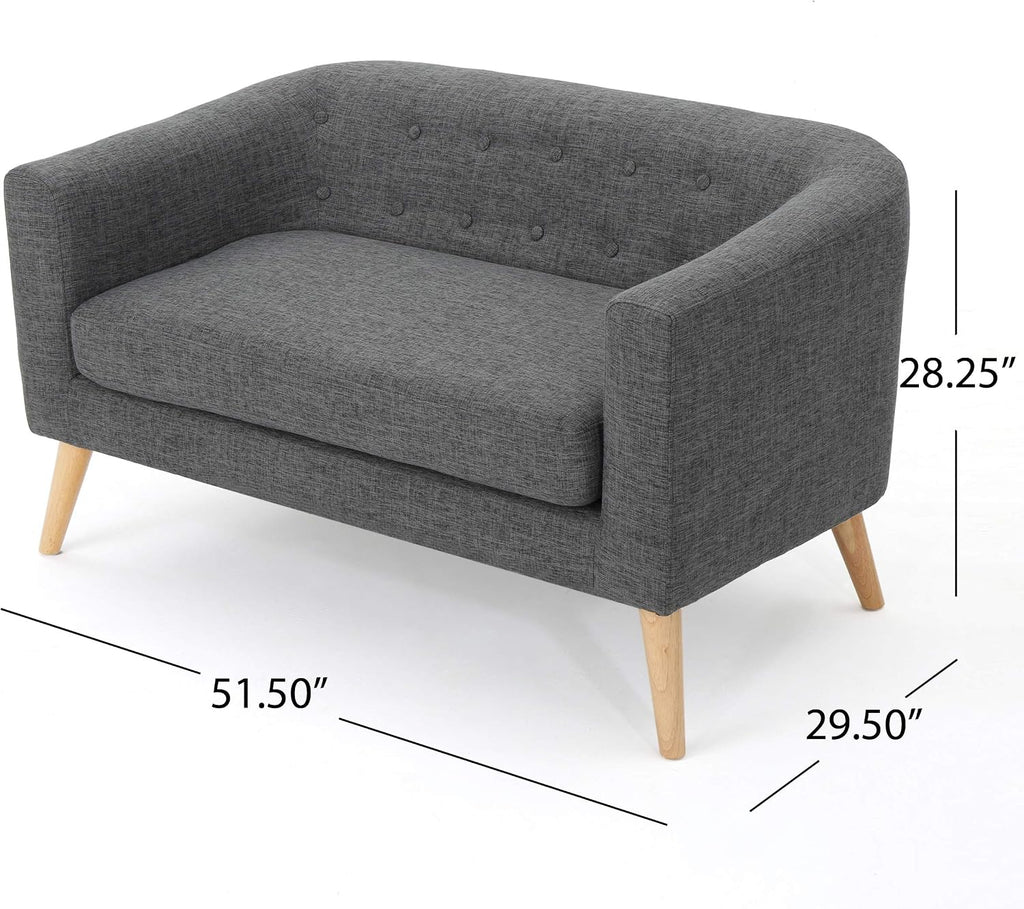Bridie Mid-Century Modern Loveseat, Grey Fabric