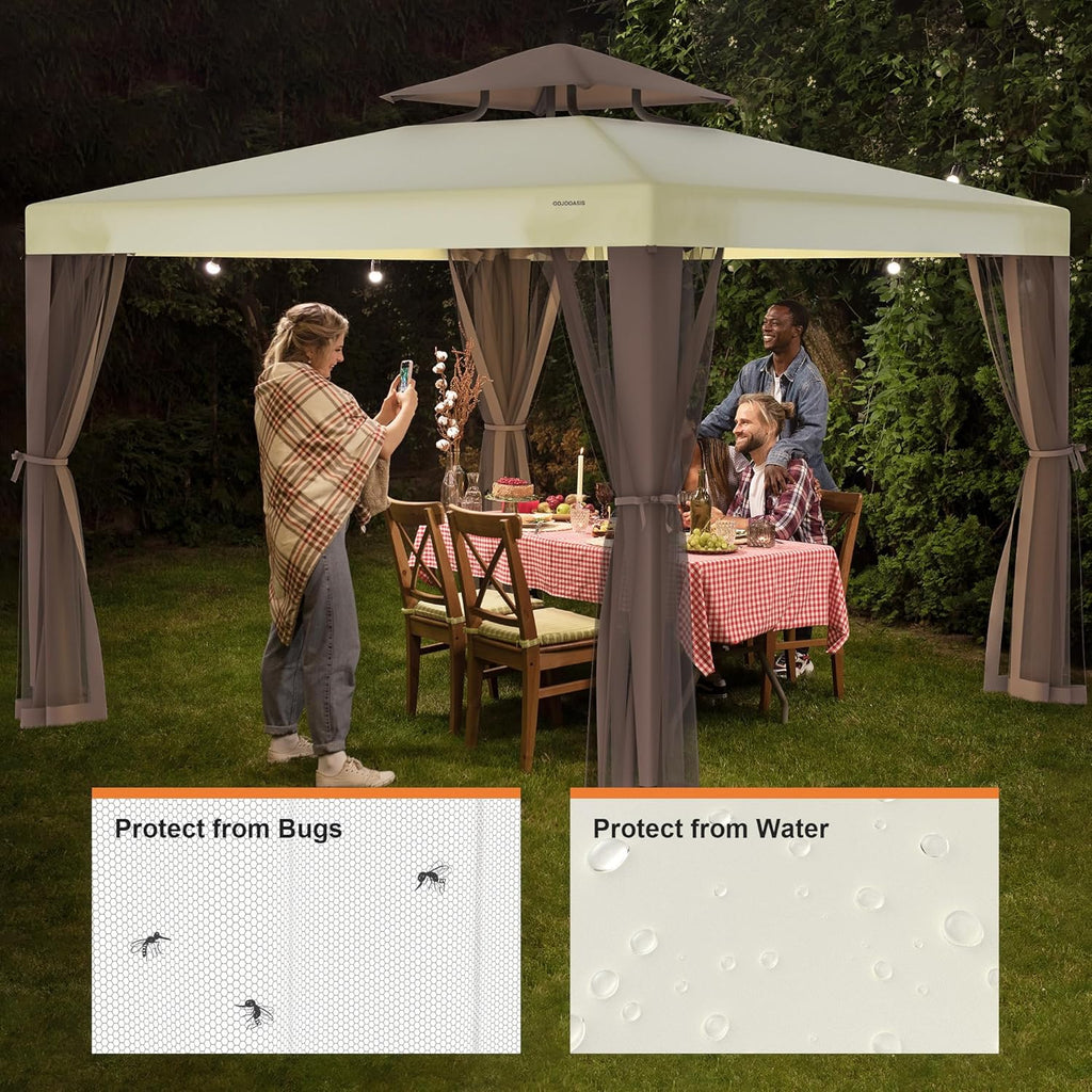 Patio Gazebo Tent Outdoor Canopy Shelter 10'x10' with Removable Netting,100 Square Feet of Shade and Lawns (Beige)
