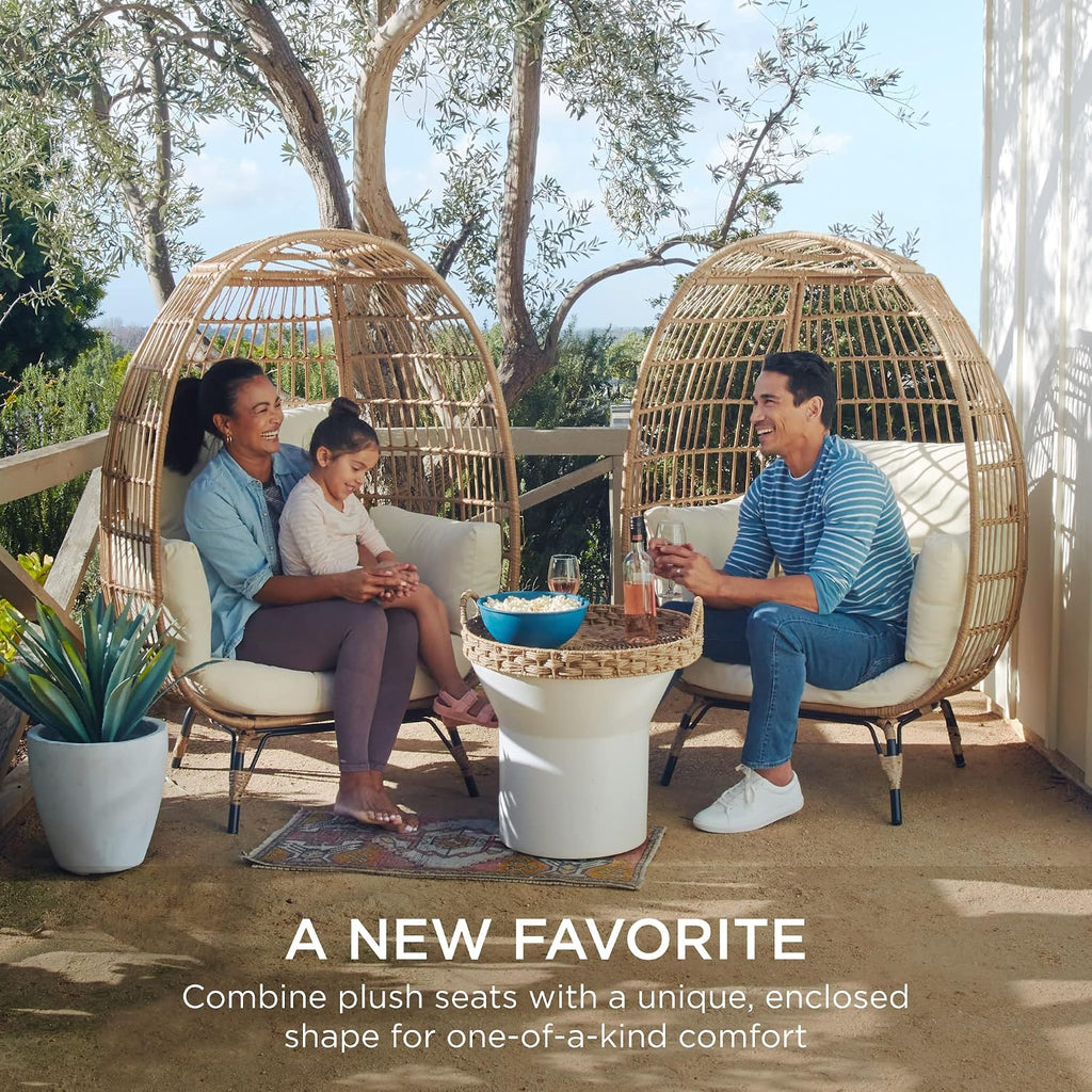 Wicker Egg Chair, Oversized Indoor Outdoor Lounger , Backyard, Living Room w/ 4 Cushions, Steel Frame, 440lb Capacity