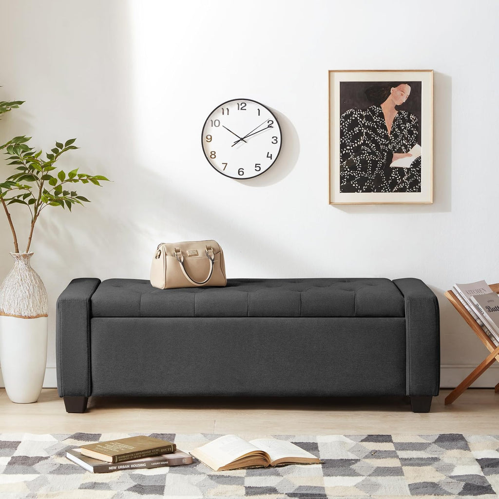 48" Ottoman with Storage, Dark Gray Storage Ottoman Bench | Upholstered Entryway Bench with Seating , Holds up to 330