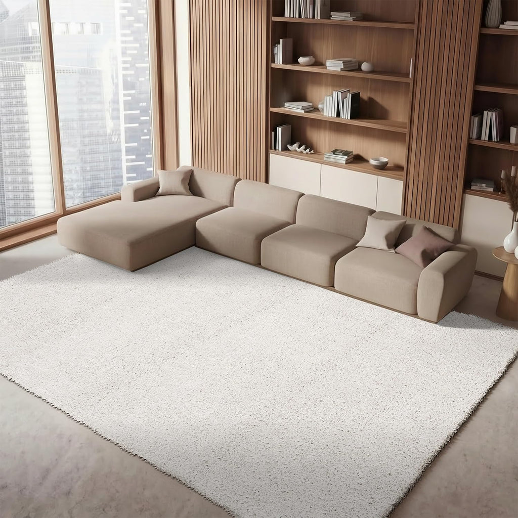 August Shag X-Large Area Rug - 12' x 15', Beige, Solid Design, Non-Shedding & Easy Care, 1.2-inch Thick