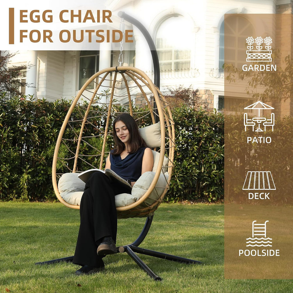 Egg Chair with Stand, Swing Chair Hanging Chair Nest Basket, UV Resistant Removable & Washable Cushions,350LBS