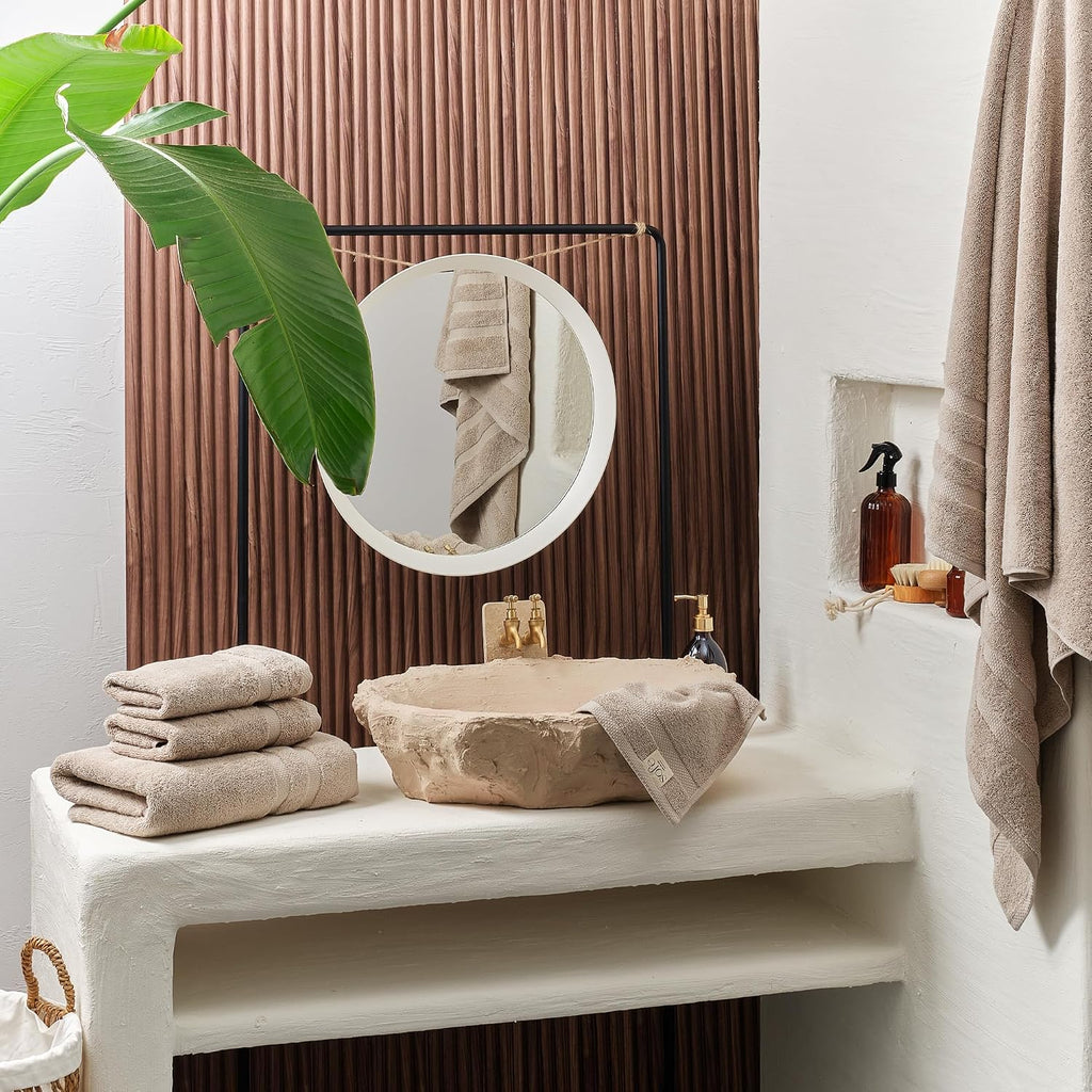 H&L | Olea Luxury Turkish Cotton Bath Towels Set of 6 : 2 Bath Towels 2 Hand Towels 2 Wash Cloths, Sand | Thick