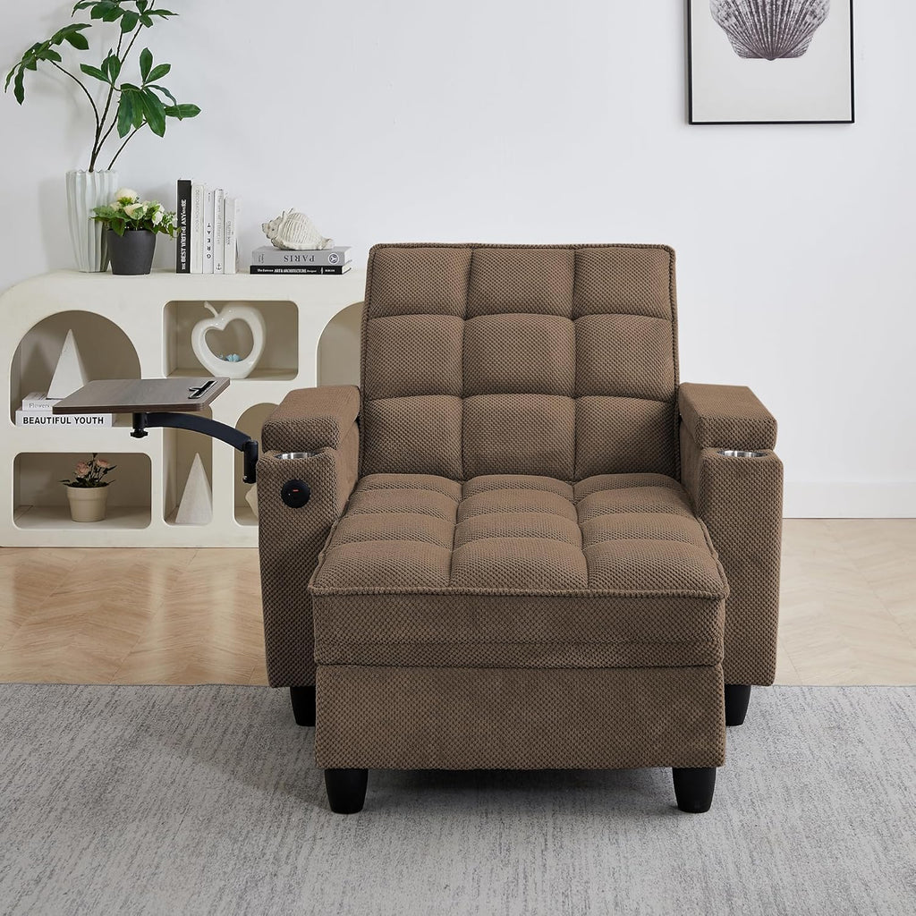 41.7" Chaise Lounge Sleeper Chair Bed, Convertible Recliner Sofa with 6 Level Adjustable Backrest, USB Charging, Cup