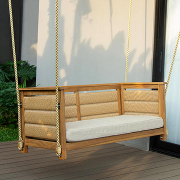Blaine Teak Porch Swing with Tan Cushion - 2 Seater