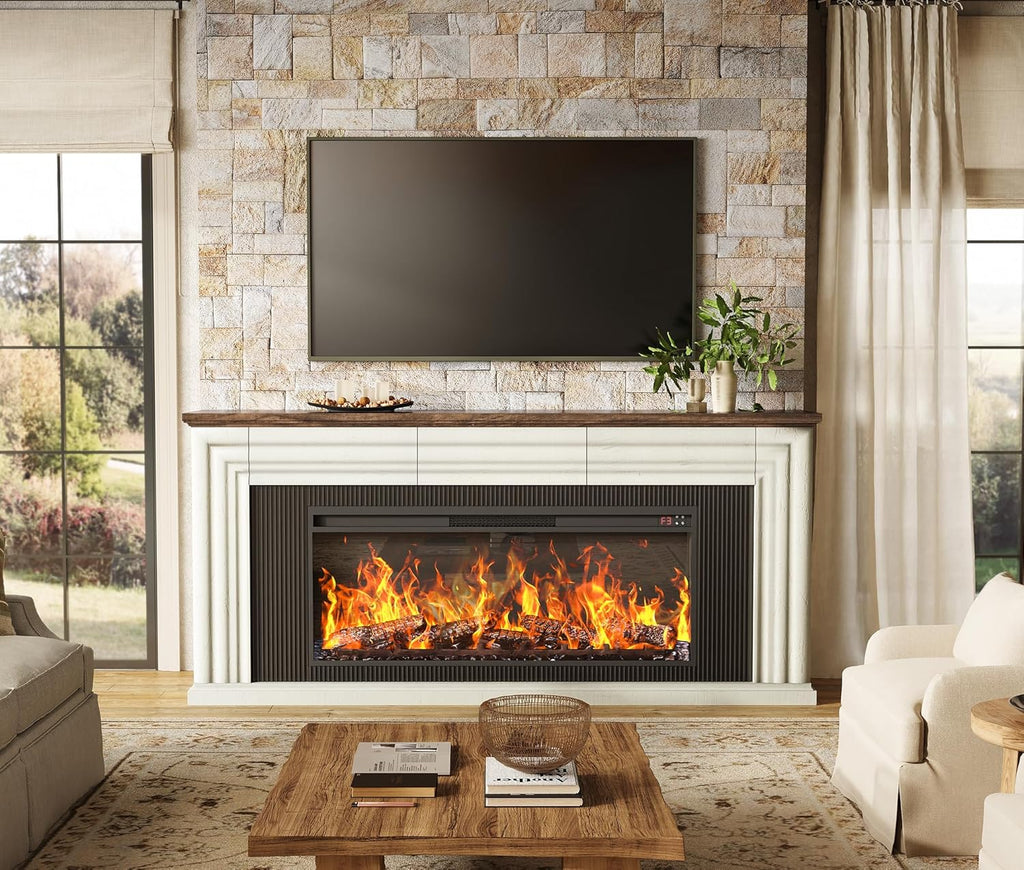 70'' Fireplace TV Stand with 42'' Electric Fireplace, Farmhouse TV Stand for 65 75 Inch TV, Entertainment Center TV