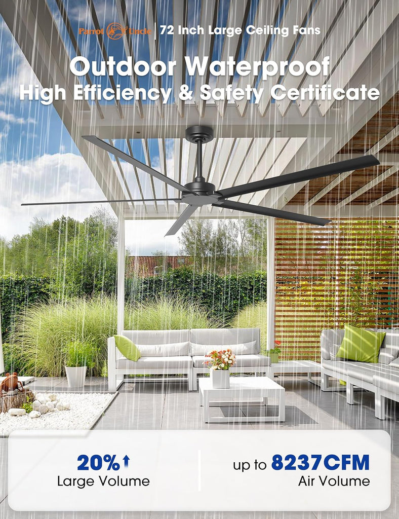 Waterproof Outdoor Ceiling Fans 72 Inch Black Industrial Ceiling Fans without Lights