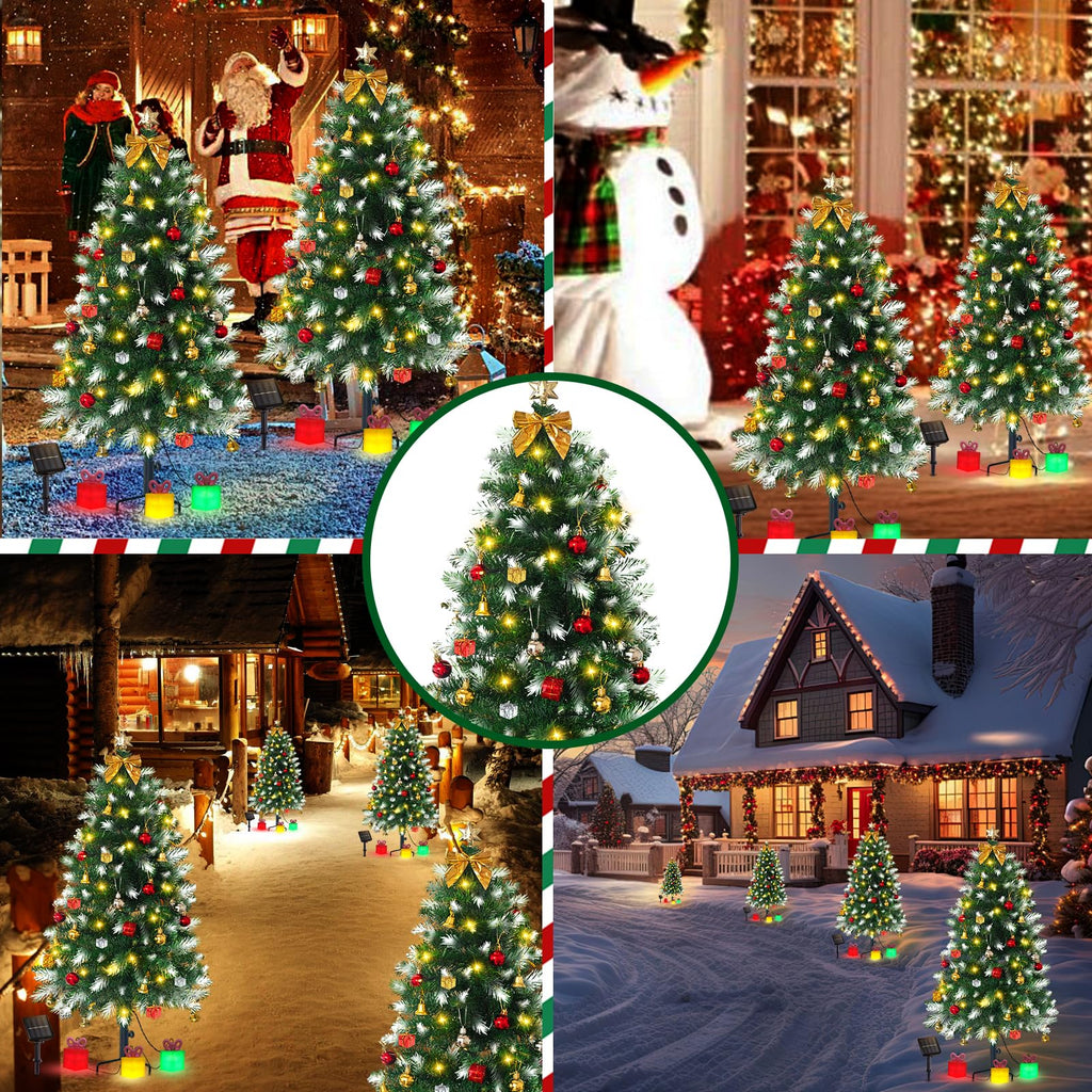 Christmas Tree Solar Lights, Outdoor Decorations, 2 Pack