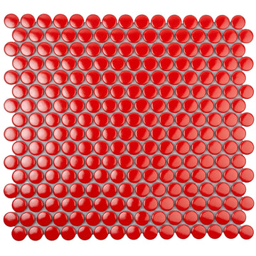 Penny Round Porcelain Tile Red 12x12 Glossy 9.87 sq ft/case 10-Pack