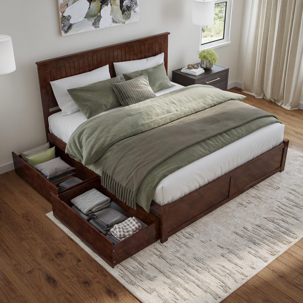 Nantucket King Platform Bed with Footboard & Storage Drawers, Walnut