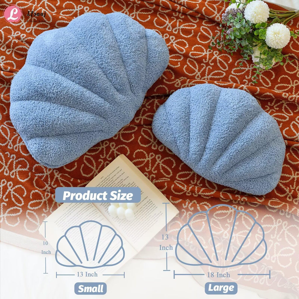 Dusty Blue Seashell Throw Pillows, Shell Shaped Throw Pillows, 13 Inch Soft Home Decorative Pillow Plush Cushion for
