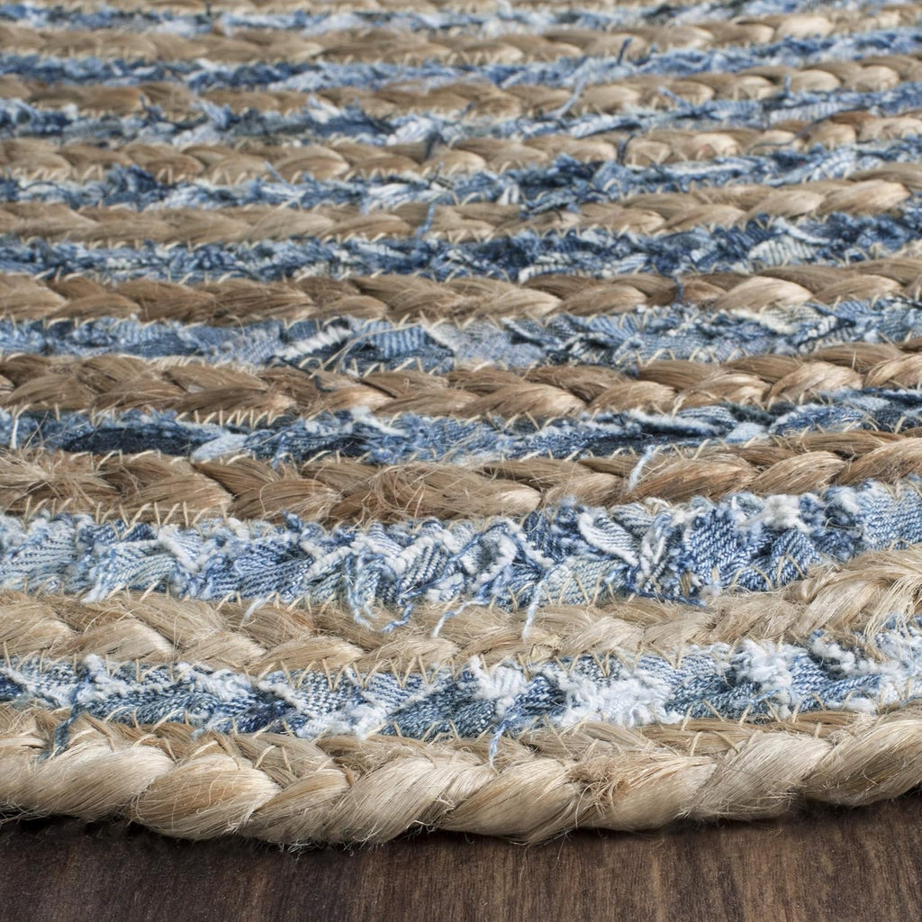 Cape Cod Collection Area Rug - 8' x 10' Oval, Natural & Blue, Handmade Flat Weave Jute, Ideal for High Traffic Areas