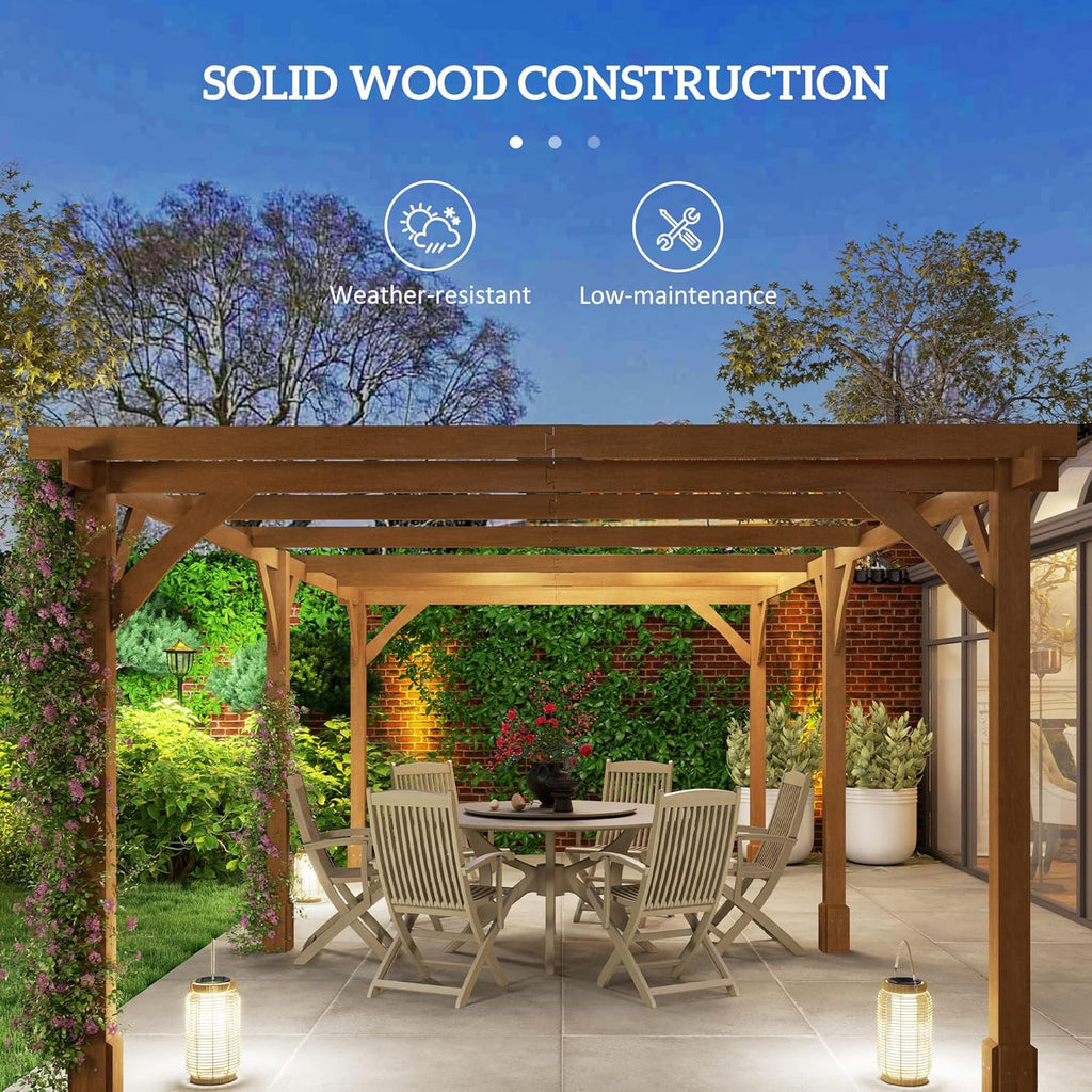 20' x 10' Outdoor Pergola, Wood Gazebo Grape Trellis with Stable Structure and Concrete Anchors for Climbing Plant