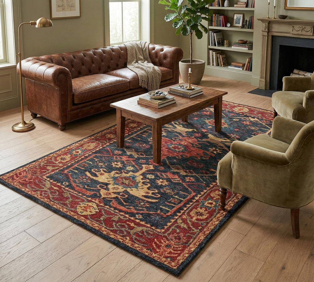 Traditional Handmade Wool Area Rug - Oriental Medallion Floral Pattern, Vintage Classic Bordered - Thick Plush Pile
