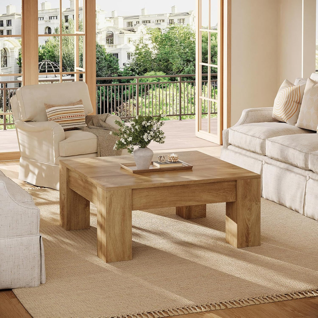 Farmhouse Square Coffee Table, 39-Inch Wooden Coffee Table with Sturdy Legs, Rustic Accent Center Table, Easy Assembly