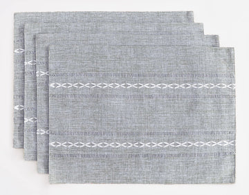Linen Place Mats, Grey Embroidered Placemats Set of 4