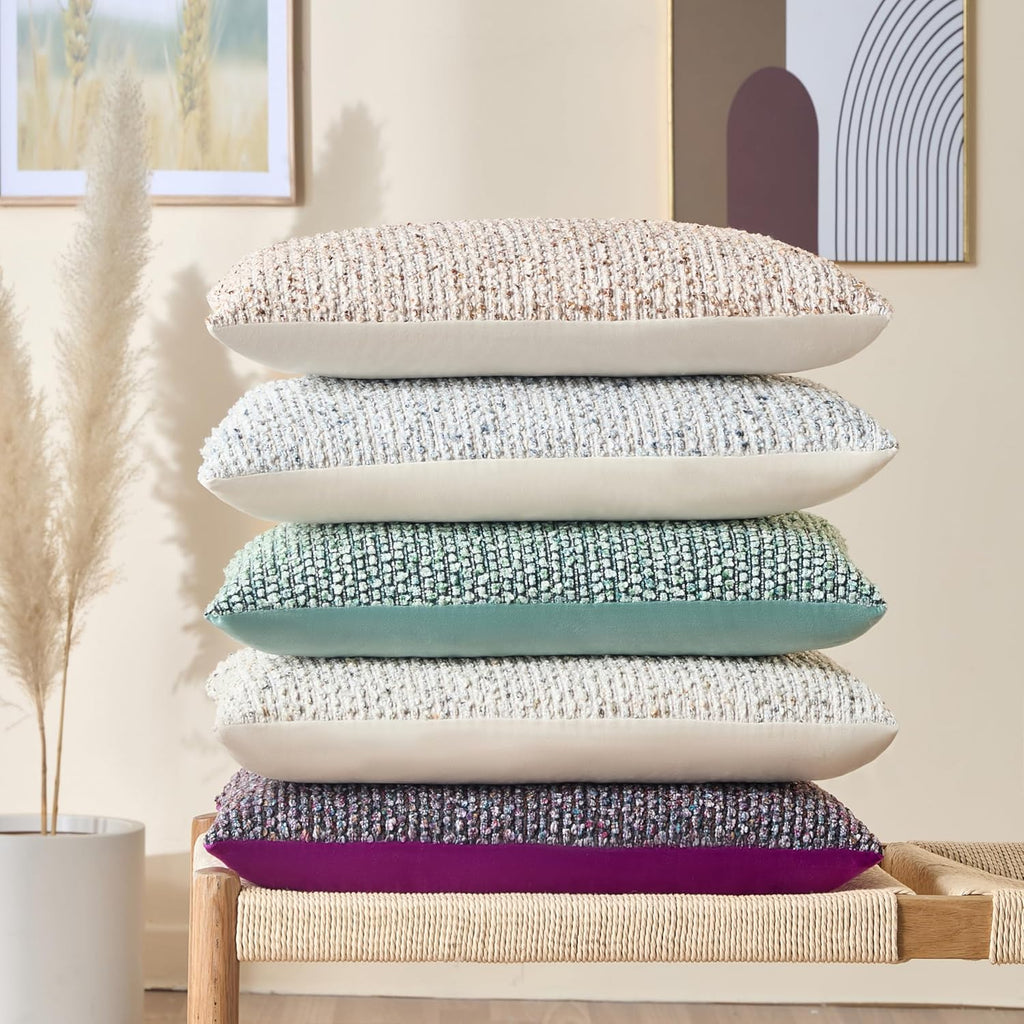 Decorative Lumbar Pillow Cover 12x20 Beige Striped Soft Wool Lumbar Throw Pillow Neutral Textured Boho Cushion Covers