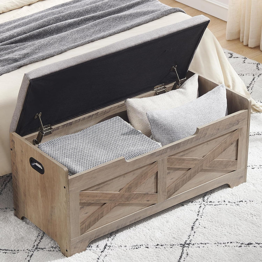 Storage Chest, Farmhouse Storage Trunk, Wooden Entryway Storage Bench with Safety Hinge and Lift-Top , Grey