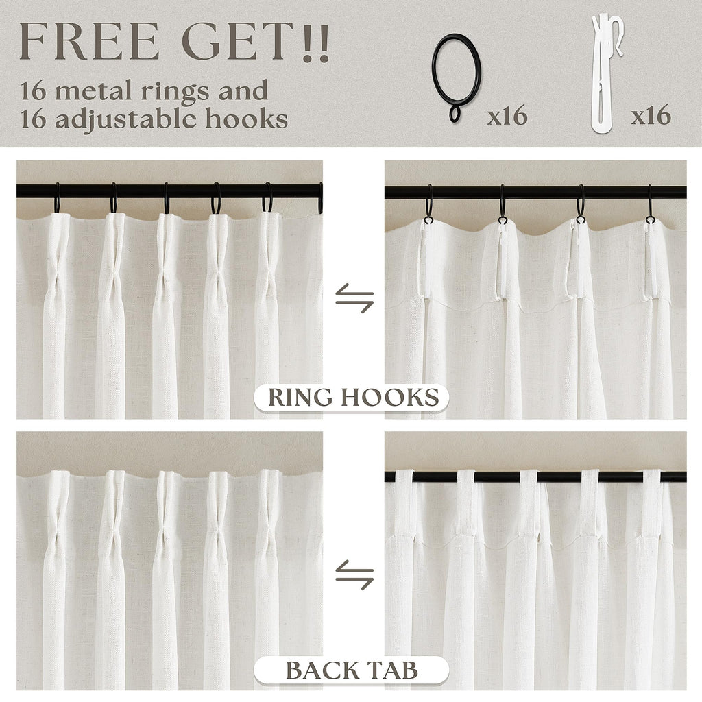 Beige White Linen Curtains Pinch Pleated 84 Inches Long 2 Panels